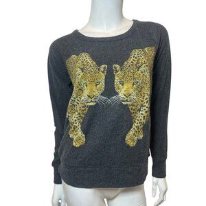 NWT CHASER Reflected Leopards Love Sweatshirt in Charcoal Size S